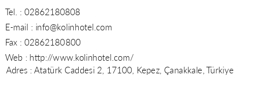Kolin Hotel telefon numaralar, faks, e-mail, posta adresi ve iletiim bilgileri